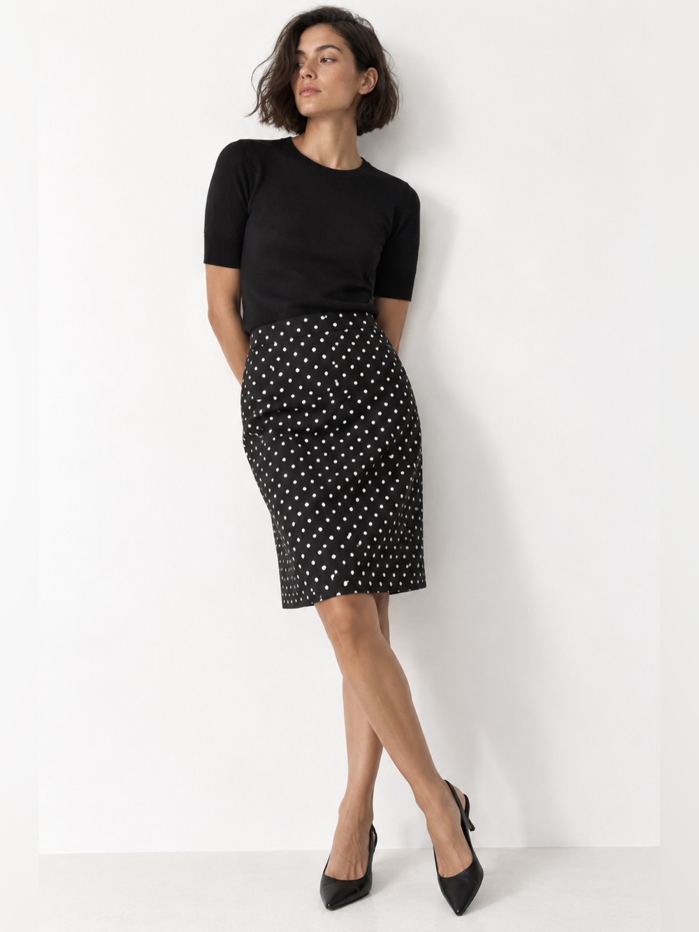 Vintage Polka Dot Black Pencil Skirt